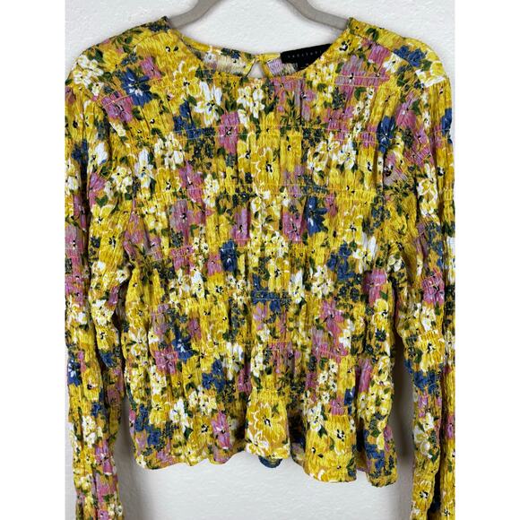 Sanctuary Yellow Smocked Floral Long Sleeved Top Size Medium - Picture 8 of 9